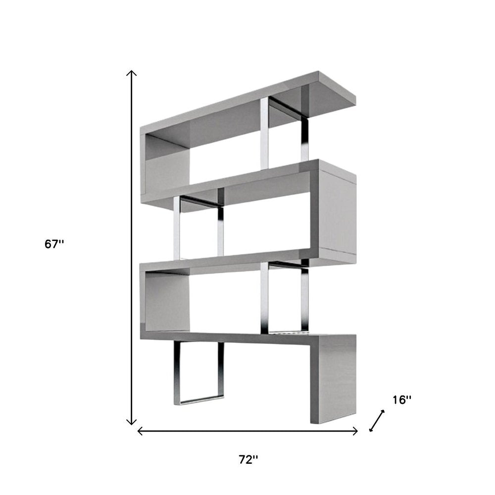 67" Gray And Silver Metal and Wood Three Tier Etagere Bookcase HomeRoots
