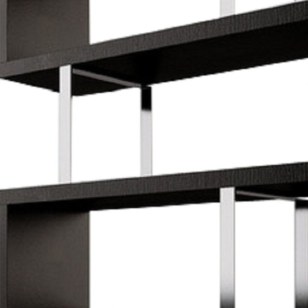 67" Espresso And Silver Metal and Wood Three Tier Etagere Bookcase HomeRoots
