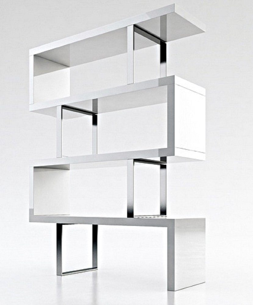 67" White And Silver Metal and Wood Three Tier Etagere Bookcase — view 1