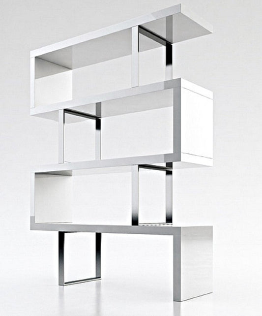 67" White And Silver Metal and Wood Three Tier Etagere Bookcase HomeRoots
