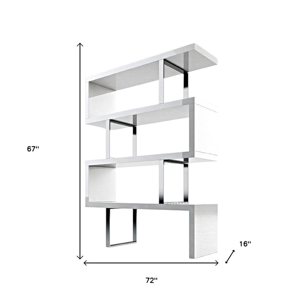 67" White And Silver Metal and Wood Three Tier Etagere Bookcase — view 4