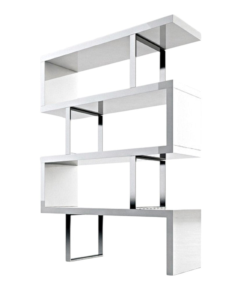 67" White And Silver Metal and Wood Three Tier Etagere Bookcase HomeRoots