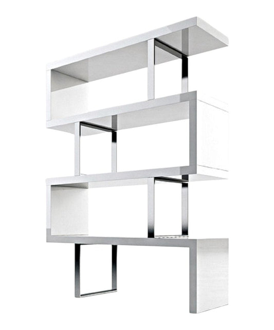 67" White And Silver Metal and Wood Three Tier Etagere Bookcase HomeRoots