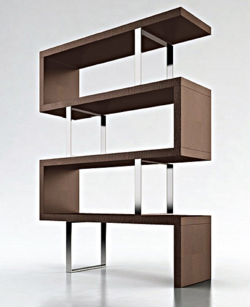 67" Brown And Silver Metal and Wood Three Tier Etagere Bookcase HomeRoots