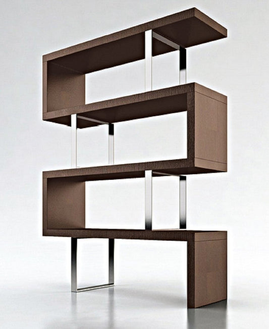 67" Brown And Silver Metal and Wood Three Tier Etagere Bookcase HomeRoots