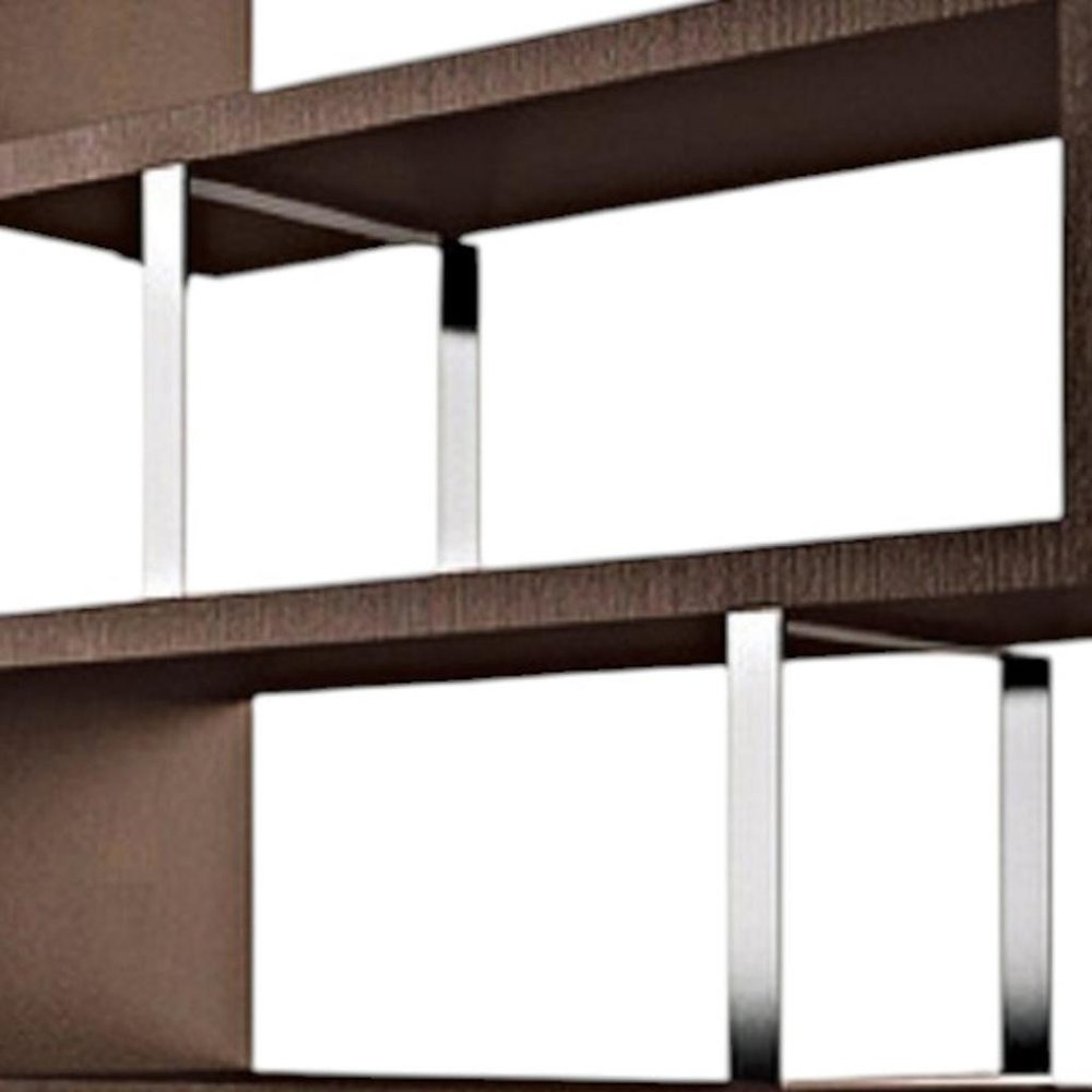 67" Brown And Silver Metal and Wood Three Tier Etagere Bookcase HomeRoots