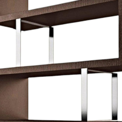 67" Brown And Silver Metal and Wood Three Tier Etagere Bookcase HomeRoots