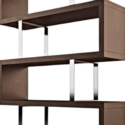 67" Brown And Silver Metal and Wood Three Tier Etagere Bookcase HomeRoots