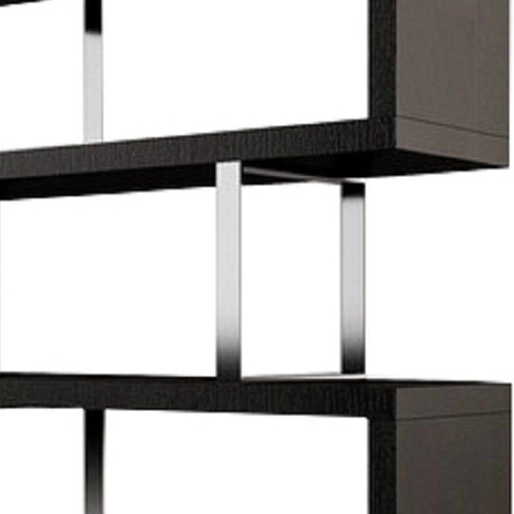 67" Black And Silver Metal and Wood Three Tier Etagere Bookcase HomeRoots