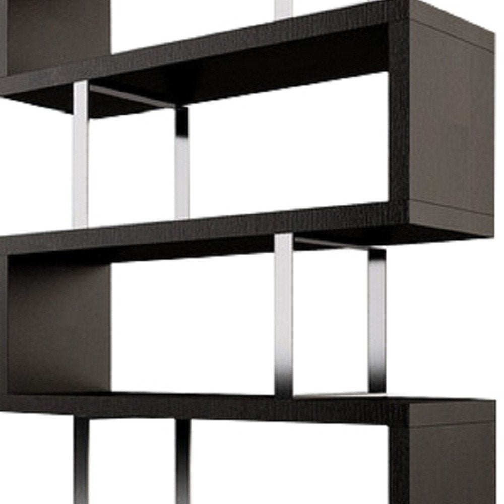 67" Black And Silver Metal and Wood Three Tier Etagere Bookcase HomeRoots