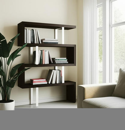 67" Black And Silver Metal and Wood Three Tier Etagere Bookcase HomeRoots