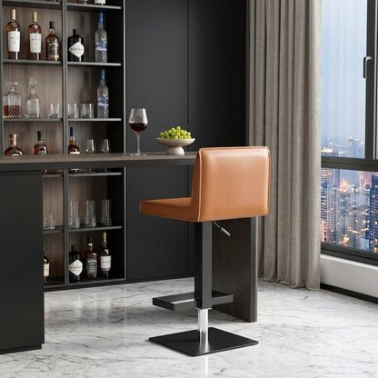 Orange And Black Faux Leather And Metal Low Back Adjustable Height Bar Chair HomeRoots