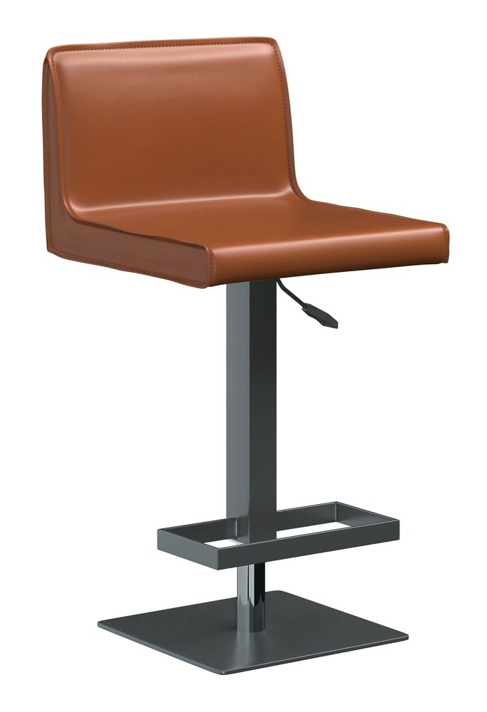 Orange And Black Faux Leather And Metal Low Back Adjustable Height Bar Chair HomeRoots