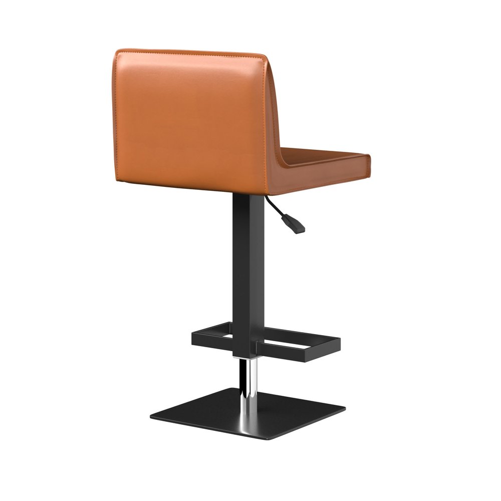 Orange And Black Faux Leather And Metal Low Back Adjustable Height Bar Chair HomeRoots