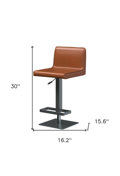Orange And Black Faux Leather And Metal Low Back Adjustable Height Bar Chair HomeRoots