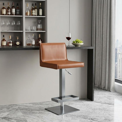 Orange And Black Faux Leather And Metal Low Back Adjustable Height Bar Chair HomeRoots