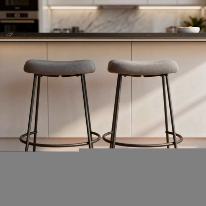 Set of Two 26" Gray and Black Fabric and Metal Backless Counter Height Bar Chairs HomeRoots