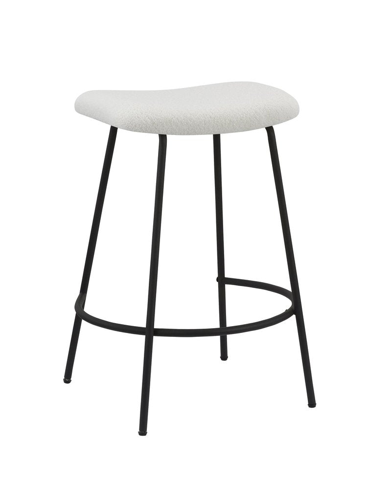 Set of Two 26" White And Black Fabric And Metal Backless Counter Height Bar Chairs HomeRoots