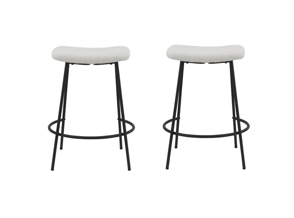 Set of Two 26" White And Black Fabric And Metal Backless Counter Height Bar Chairs HomeRoots