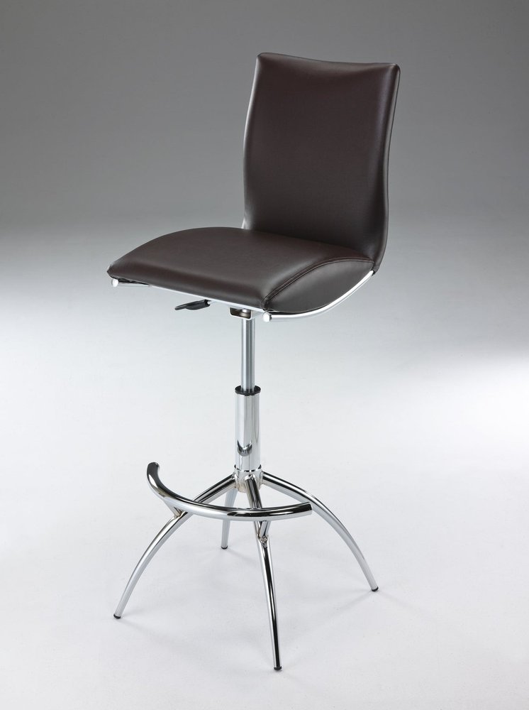 Set of Two Brown And Silver Faux Leather And Metal Low Back Adjustable Height Swivel Bar Chairs HomeRoots