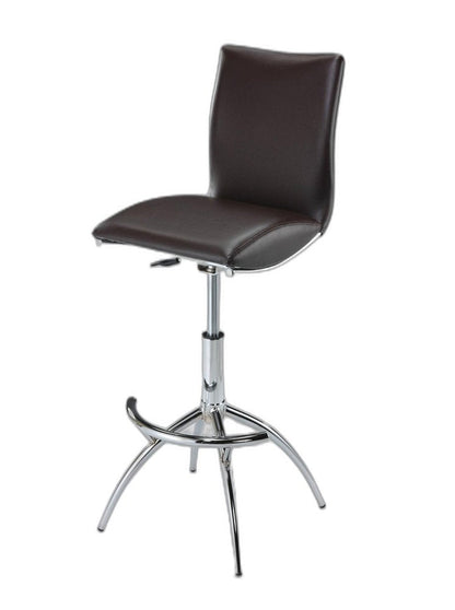 Set of Two Brown and Silver Metal and Faux Leather Low Back Adjustable Height Bar Chairs HomeRoots