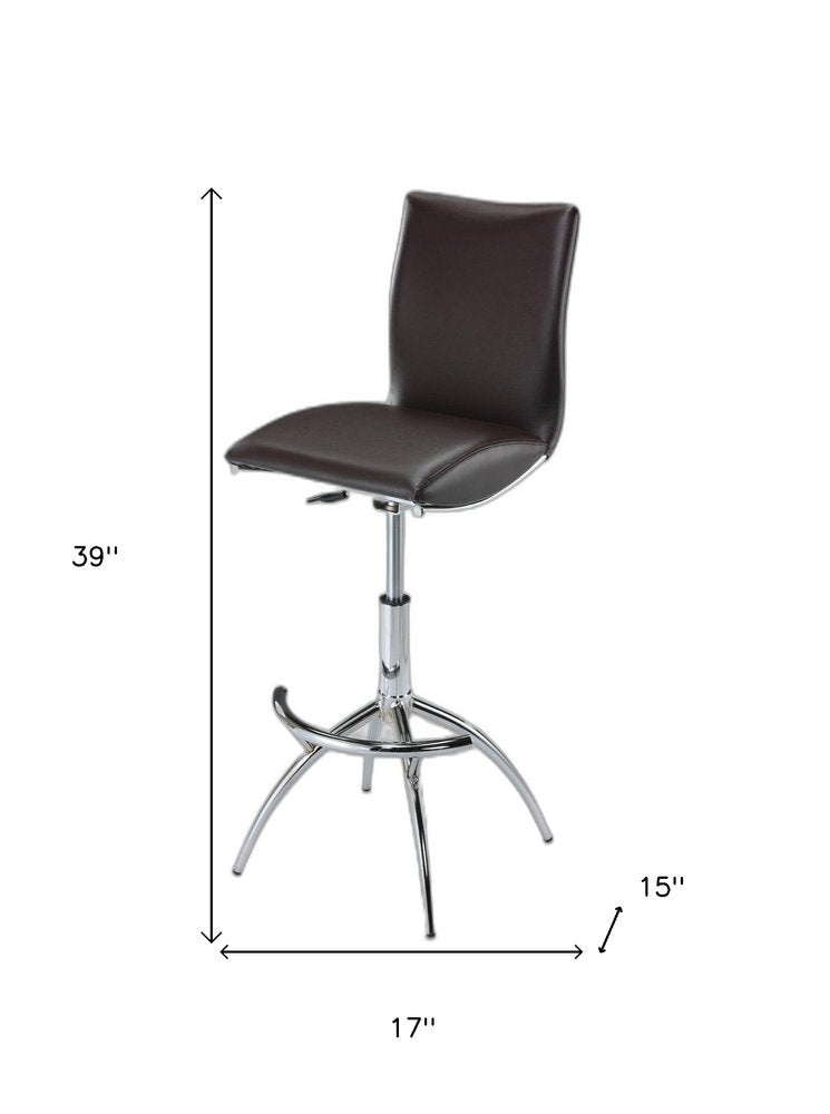 Set of Two Brown and Silver Metal and Faux Leather Low Back Adjustable Height Bar Chairs HomeRoots