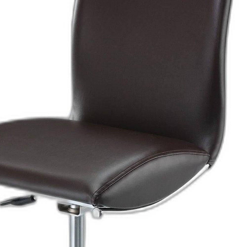 Set of Two Brown and Silver Metal and Faux Leather Low Back Adjustable Height Bar Chairs HomeRoots