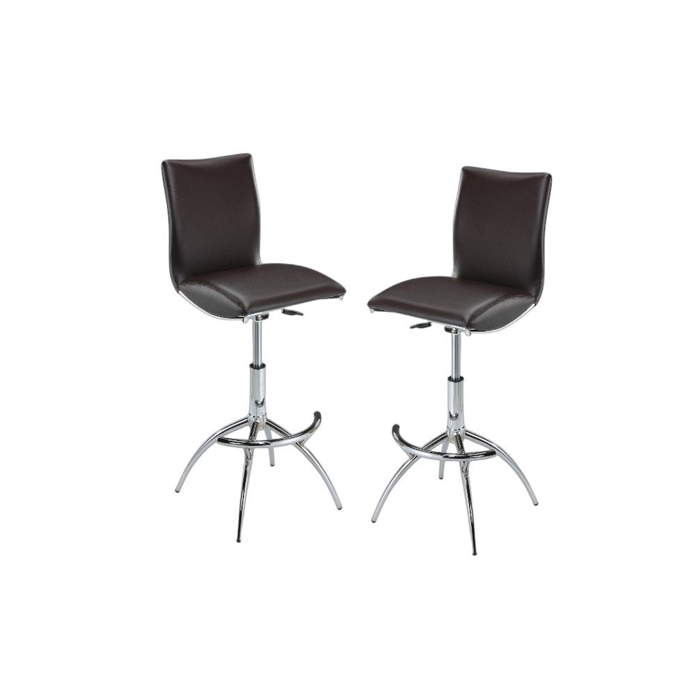 Set of Two Brown and Silver Metal and Faux Leather Low Back Adjustable Height Bar Chairs HomeRoots