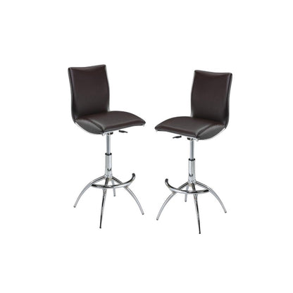 Set of Two Brown and Silver Metal and Faux Leather Low Back Adjustable Height Bar Chairs HomeRoots