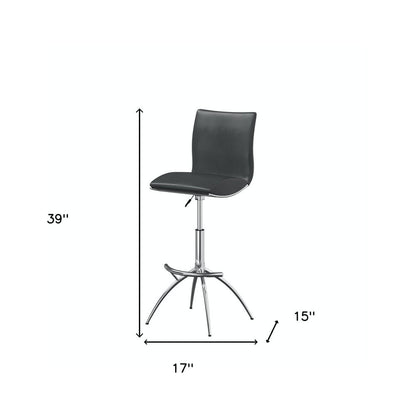 Set of Two Gray and Silver Faux Leather and Metal Low Back Adjustable Height Bar Chairs HomeRoots