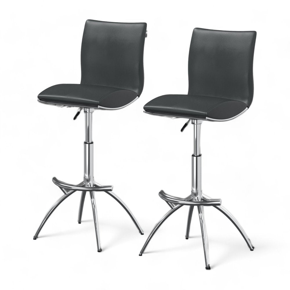 Set of Two Gray and Silver Faux Leather and Metal Low Back Adjustable Height Bar Chairs HomeRoots
