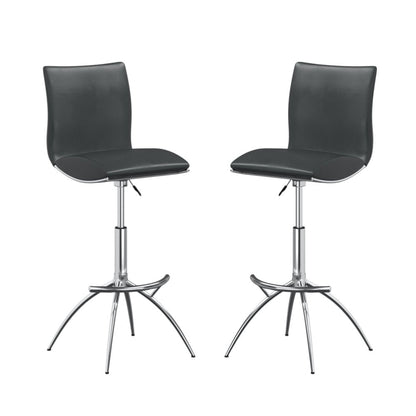 Set of Two Gray and Silver Faux Leather and Metal Low Back Adjustable Height Bar Chairs HomeRoots