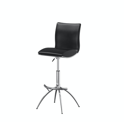 Set of Two Black and Silver Faux Leather and Metal Low Back Adjustable Height Bar Chairs HomeRoots