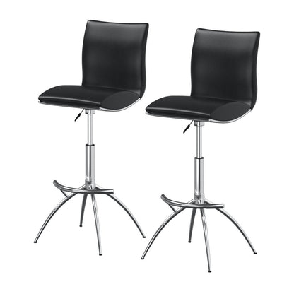 Set of Two Black and Silver Faux Leather and Metal Low Back Adjustable Height Bar Chairs HomeRoots