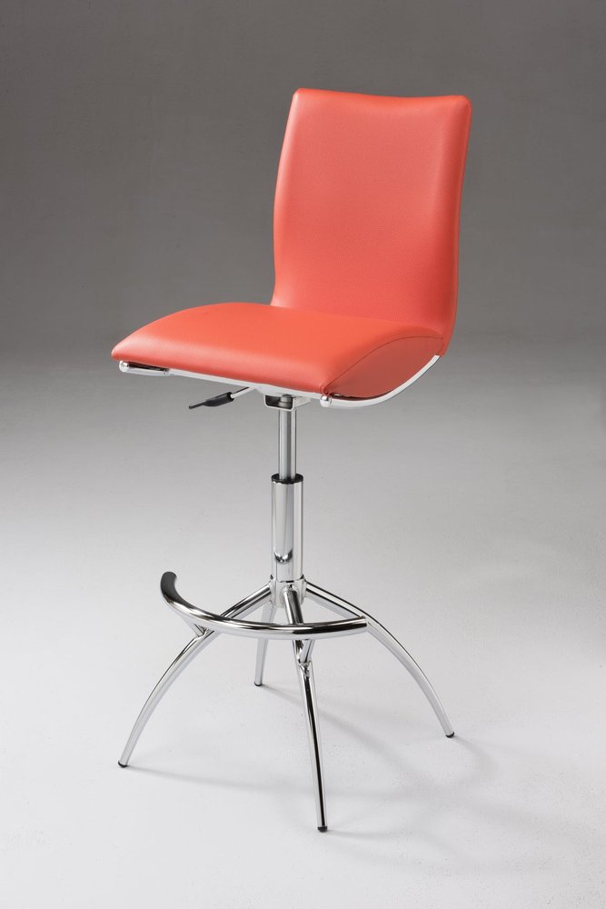 Set of Two Orange And Silver Faux Leather And Metal Low Back Adjustable Height Swivel Bar Chairs HomeRoots