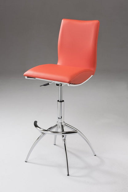 Set of Two Orange And Silver Faux Leather And Metal Low Back Adjustable Height Swivel Bar Chairs HomeRoots