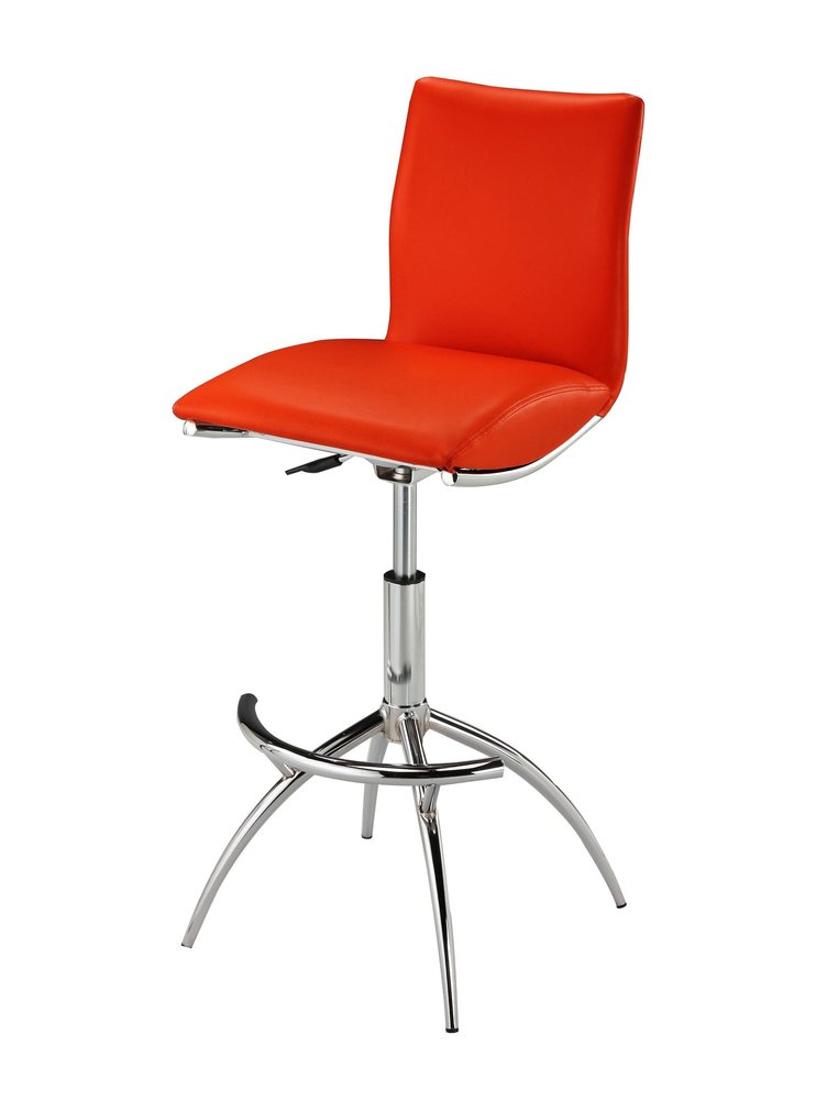 Set of Two Red And Silver Faux Leather And Metal Low Back Adjustable Height Swivel Bar Chairs HomeRoots