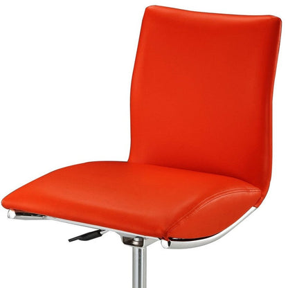 Set of Two Red And Silver Faux Leather And Metal Low Back Adjustable Height Swivel Bar Chairs HomeRoots