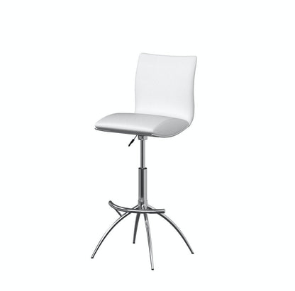 Set of Two White And Silver Faux Leather And Metal Low Back Adjustable Height Swivel Bar Chairs HomeRoots