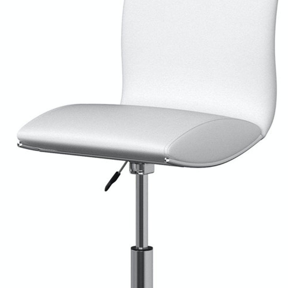 Set of Two White And Silver Faux Leather And Metal Low Back Adjustable Height Swivel Bar Chairs — view 5