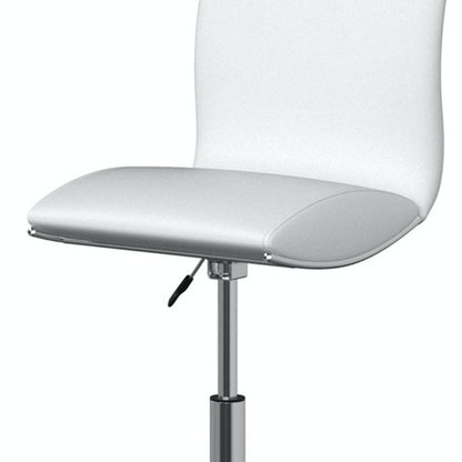 Set of Two White And Silver Faux Leather And Metal Low Back Adjustable Height Swivel Bar Chairs HomeRoots