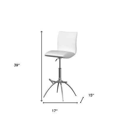Set of Two White And Silver Faux Leather And Metal Low Back Adjustable Height Swivel Bar Chairs HomeRoots