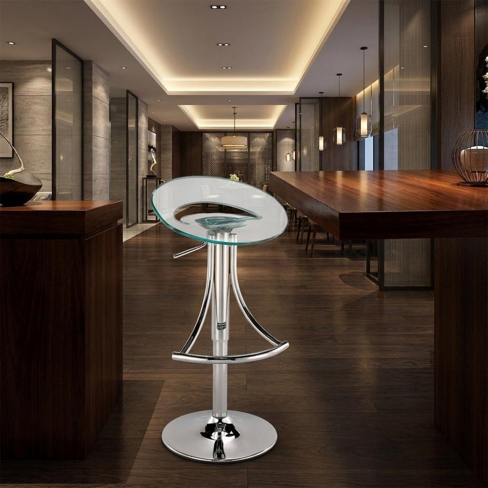 Clear And Silver Heavy Duty Plastic And Metal Low Back Adjustable Height Bar Chair HomeRoots