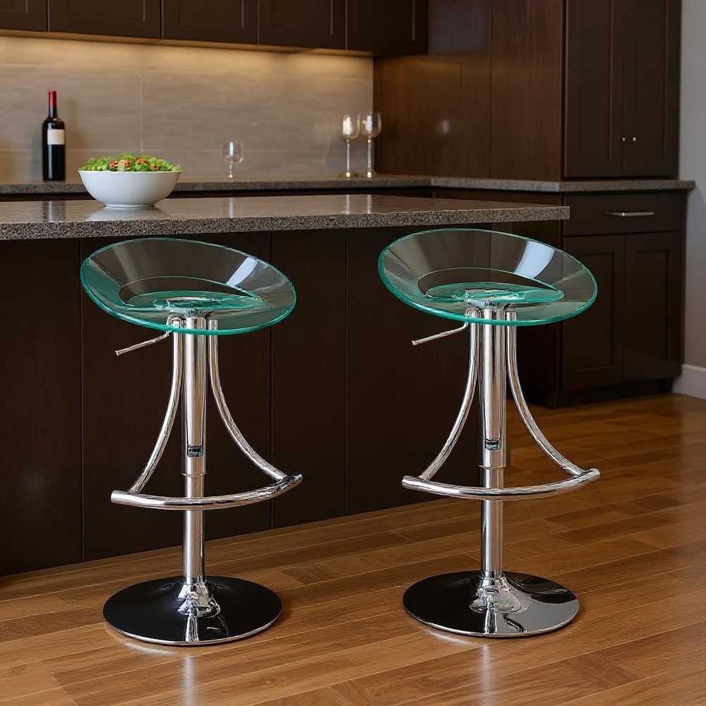 Clear And Silver Heavy Duty Plastic And Metal Low Back Adjustable Height Bar Chair HomeRoots