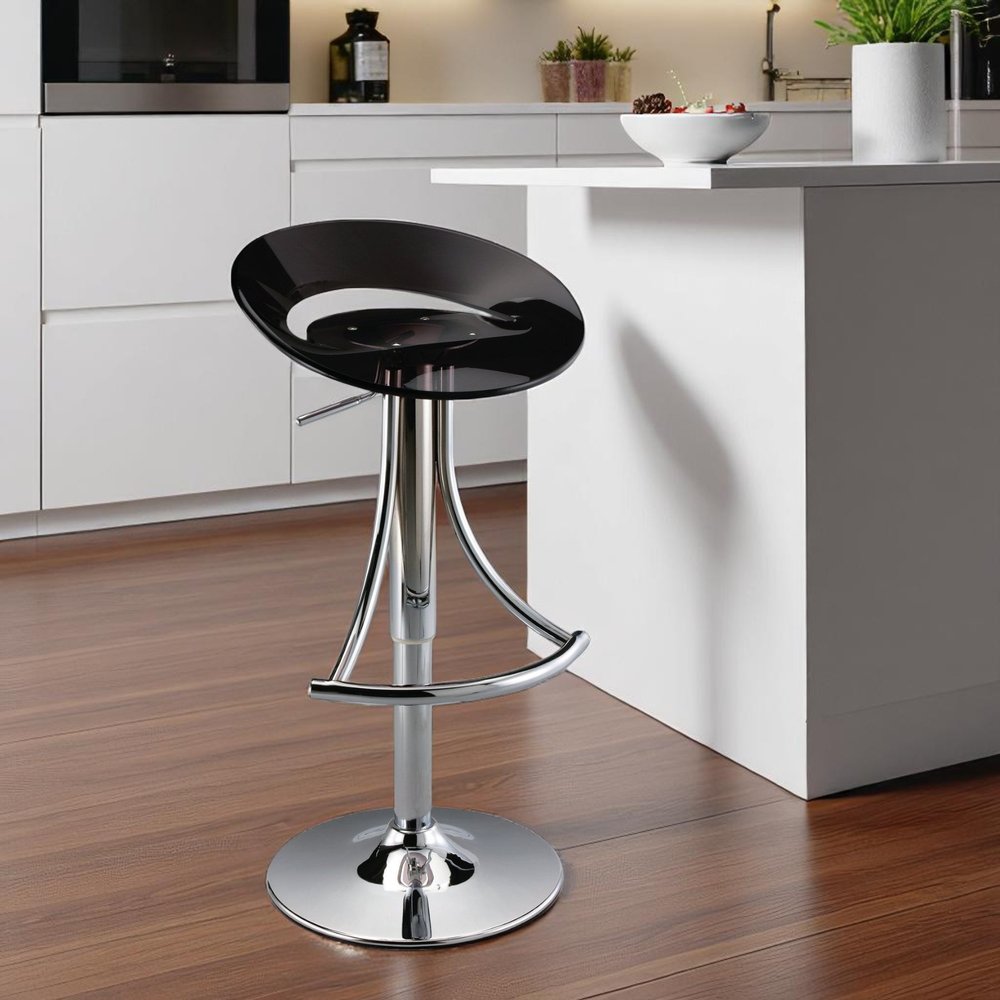 Black And Silver Heavy Duty Plastic And Metal Low Back Adjustable Height Bar Chair HomeRoots