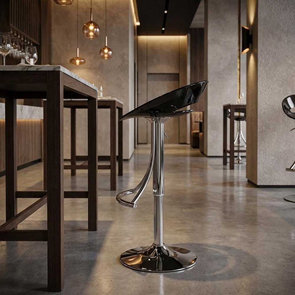 Black And Silver Heavy Duty Plastic And Metal Low Back Adjustable Height Bar Chair HomeRoots
