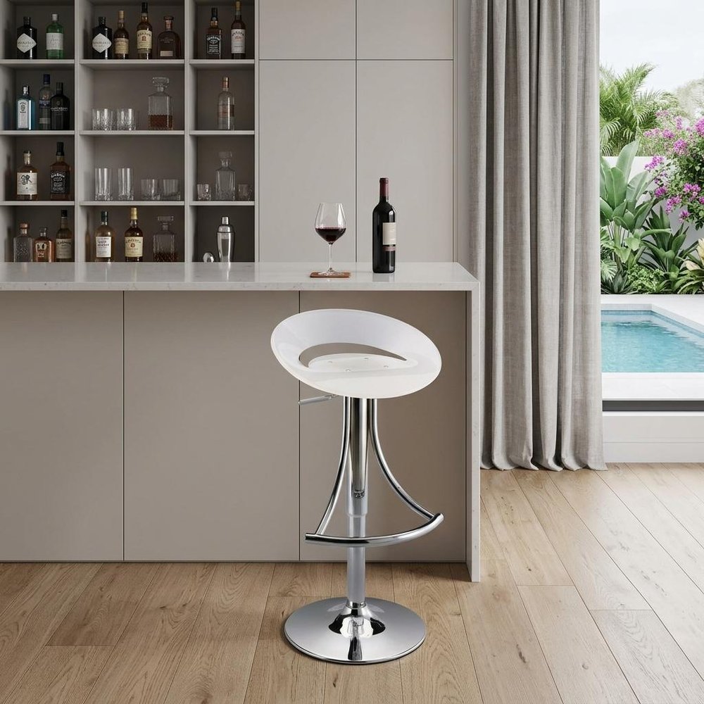 White And Silver Acrylic And Metal Low Back Adjustable Height Bar Chair HomeRoots