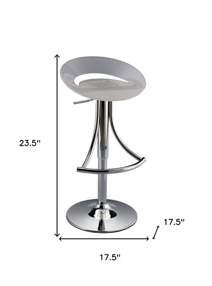 White And Silver Acrylic And Metal Low Back Adjustable Height Bar Chair HomeRoots