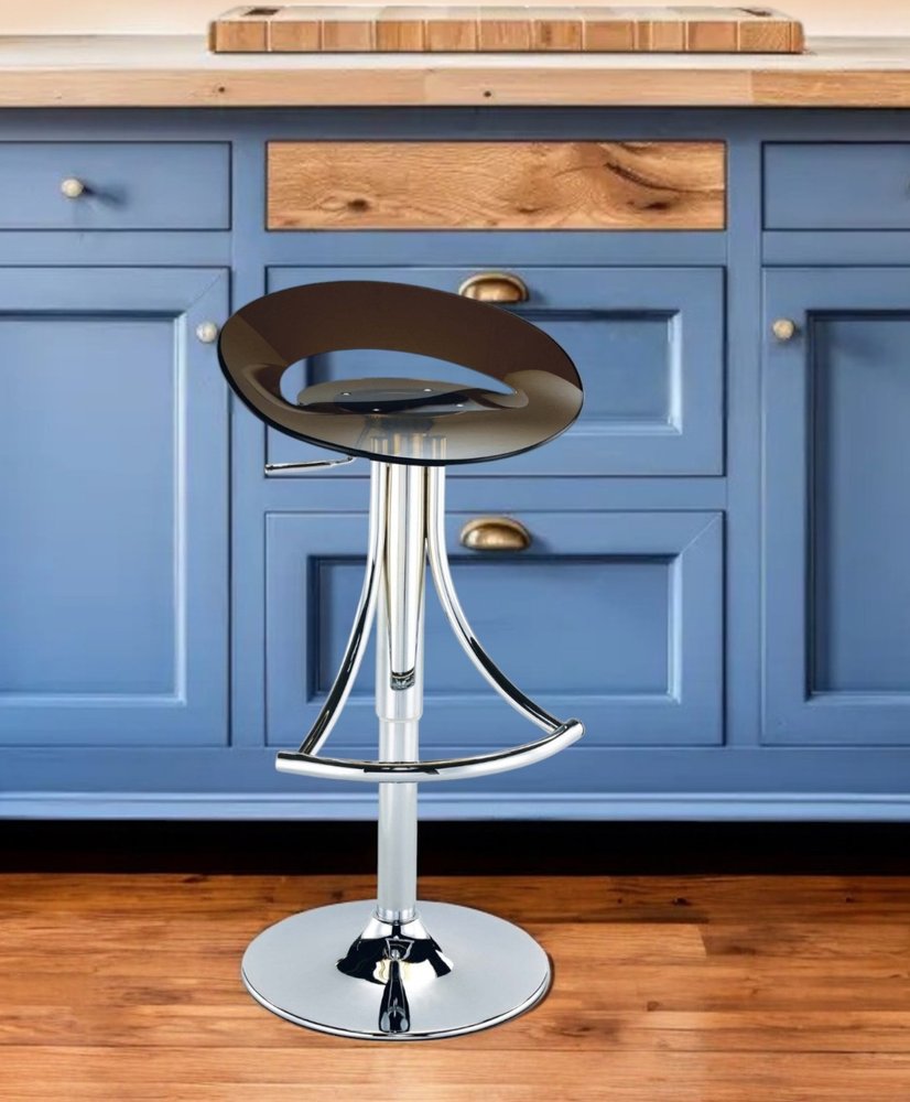 Dark Gray And Silver Acrylic And Metal Low Back Adjustable Height Bar Chair HomeRoots
