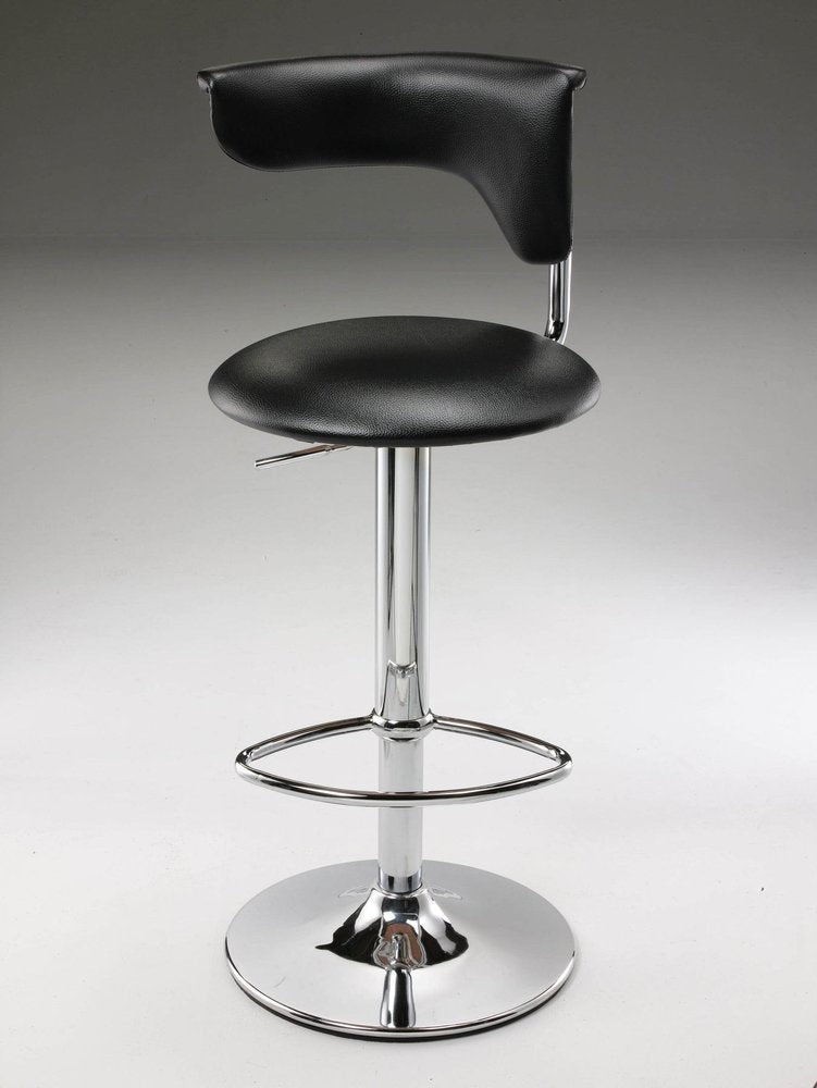Black And Silver Faux Leather And Metal Low Back Adjustable Height Bar Chair HomeRoots